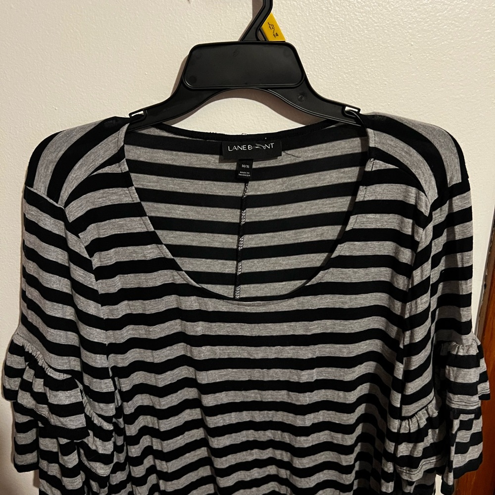 Lane Bryant Black and Gray Striped Women's Top